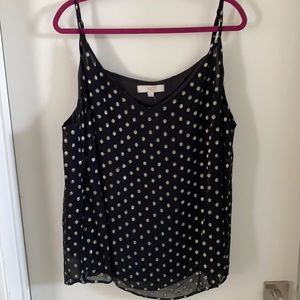 Loft black camisole with gold polka dots. Size 20